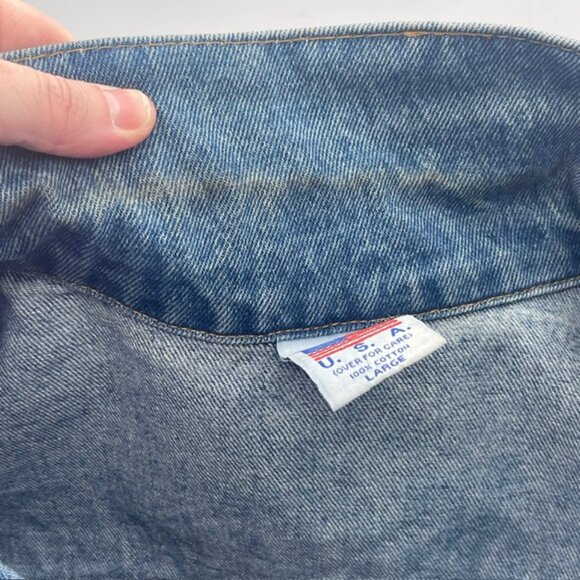 VTG 90s Gibson Guitar Men's Large Embroidered Blue Trucker Denim Jacket USA - Picture 7 of 16